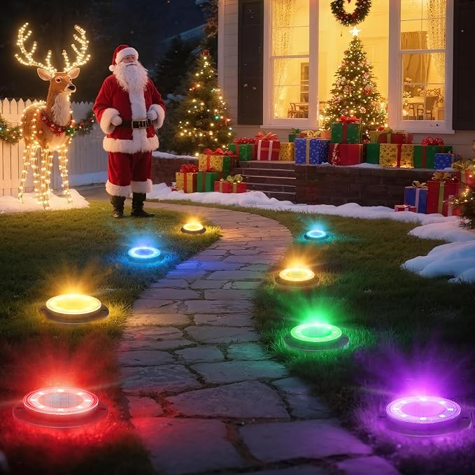 Solar Lights Outdoor Waterproof，Multi-Colored 12 Pack 2-in-1 Ground Lights | Solar Powered Lights Outdoor Disk Light Landscape Light for Deck Step Patio Yard Pathway Walkway Driveway Garden Christmas