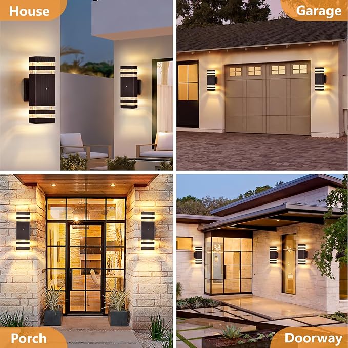 DASTOR 4 Pack Dusk to Dawn Outdoor Lighting, Modern Outdoor Wall Light Fixtures Brown Exterior Lights for House, Waterproof Aluminum Up and Down Lights Outdoor for Porch Garage Patio