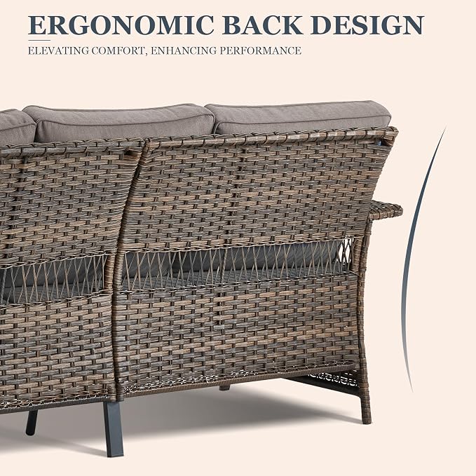 Patio Furniture Set 2 Wicker Swivel Glider Chairs 2 PE Rattan Ottomans with Grey Cushions Patio PE Rattan Sofa Coffee Table Brown Wicker Patio Conversation Set 6pcs for Patio