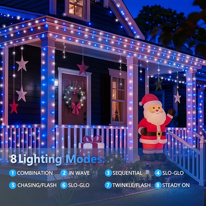 Solar Fairy Lights, 2 Pack Total 400LED 144FT Waterproof String Lights | Blue and White, Silver Wire, 8 Lighting Modes Solar Twinkle Lights for Tree Garden Patio Party Outdoor Christmas Decorations