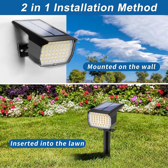 WENATY Solar Spot Lights Outdoor Waterproof 12 Pack Spotlights Warm White | 46 LED Landscape Spotlight, 3 Modes Auto On/Off IP65 Solar Powered Flood Lights for Outside Pathway Yard Garden House Walkway