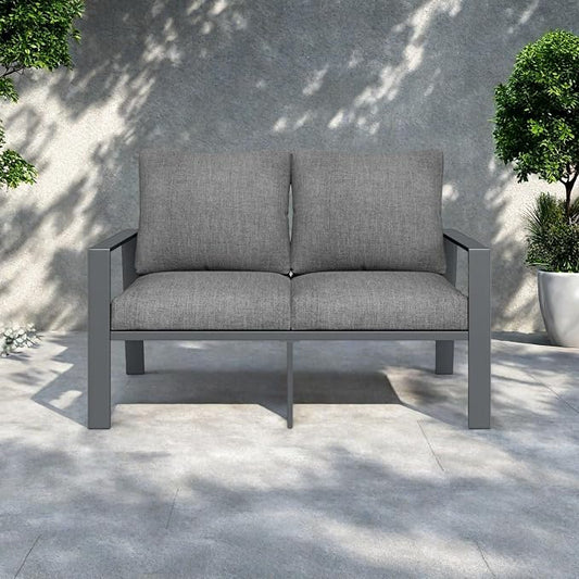 Outdoor Loveseat Aluminum Patio Sofa for Small Space Weather-Resistant Patio Furniture with 4" Cushion for Garden, Porch, Poolside