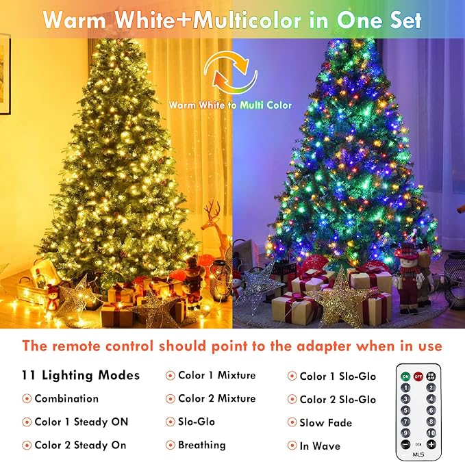 200 LED Connectable String Lights with Remote, Warm White to Multicolor | 11 Modes, Timer, 66FT Clear Wire Waterproof Color Changing Twinkle Fairy Lights Plug in for Bedroom Patio Xmas Tree Decor