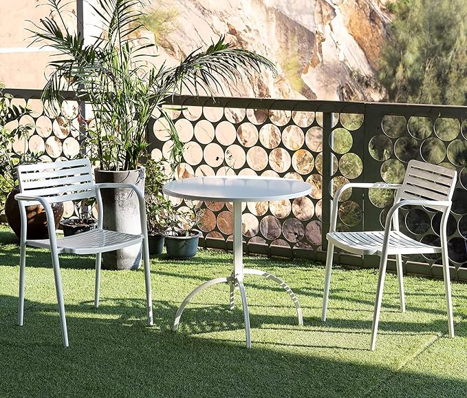 23.6" Premium Steel Patio Dining Table Round Backyard Bistro Table Indoor-Outdoor Furniture Garden Table, Modern Cafe Bar Table, 29.5" Tall