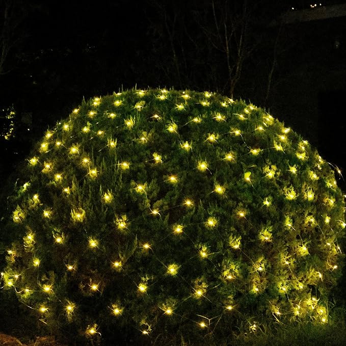 Bush Lights Outdoor, 9.8FT x 6.6FT Christmas Decorations Outdoor Net Lights, 8 Modes Connectable Mesh Light, 196 LED Christmas Warm White for Trees, Bushes, Garden, Yard Decorations