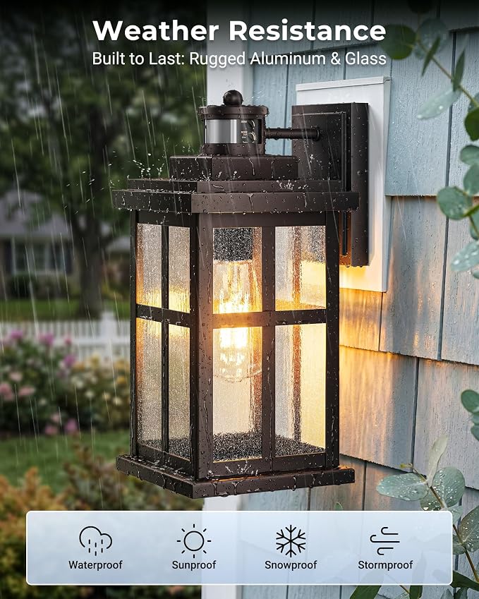 VIANIS Large Motion Sensor Porch Lights Outdoor, Oil Rubbed Bronze Farmhouse Outdoor Garage Lighting Fixtures Wall Mount for House, Anti-Rust Waterproof Exterior Sconce Light for Coach, Patio