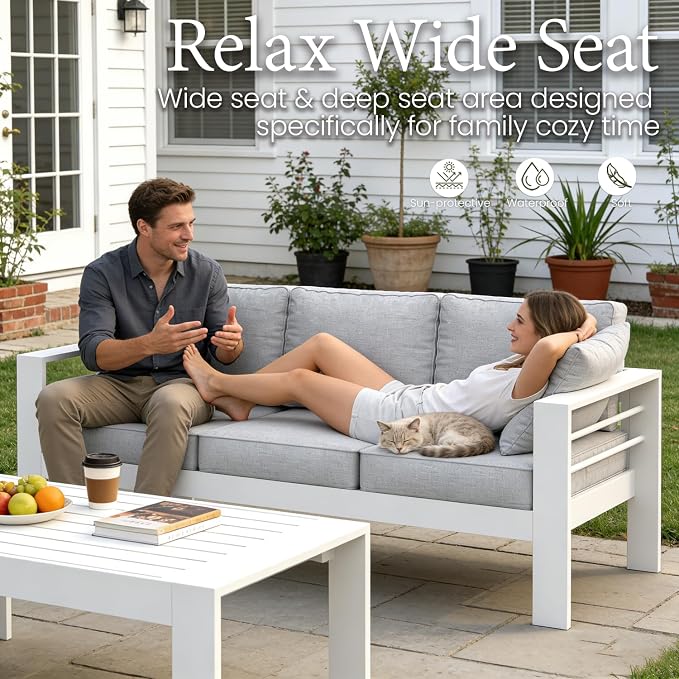 LayinSun Outdoor Aluminum Furniture Set, 5 Pieces Patio Sectional Conversation Chat Sofa Modern Seating Set with Coffee Table