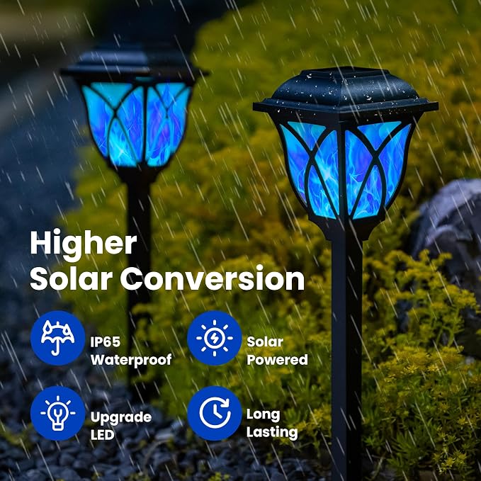 GIGALUMI Solar Halloween Lights Outdoor, LED Solar Pathway Lights 8 Pack | Garden Light Outdoor Decorations, Garden Decor for Yard, Patio, Landscape, Planter, Walkway (Blue)