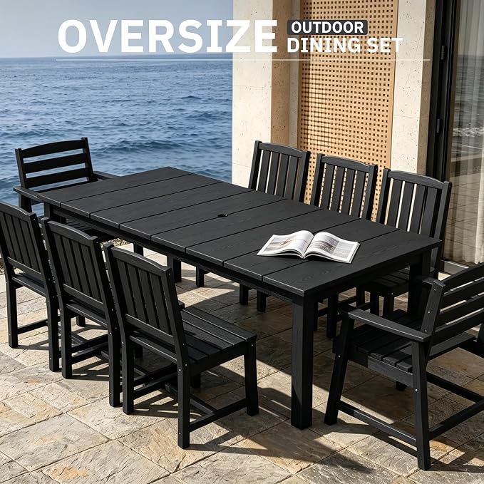 AreShark Patio Dining Chair Set of 2,All Weather HDPE Outdoor Dining Armless Chairs with Wide Seat and Backrest,Weatherproof Patio Chairs for Garden,Backyard,Deck,Black