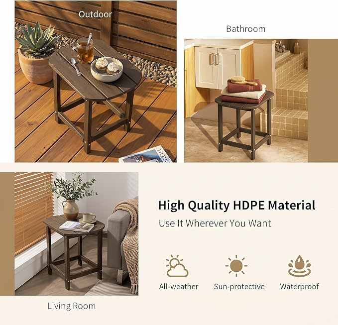 Tangkula Outdoor Side Table, Weather Resistant Adirondack Table, Outdoor Indoor Chairside End Tables, Waterproof HDPE, for Patio Poolside Porch Backyard, Easy Assembly, 19 x 14.5 x 18 Inch (2, Brown)