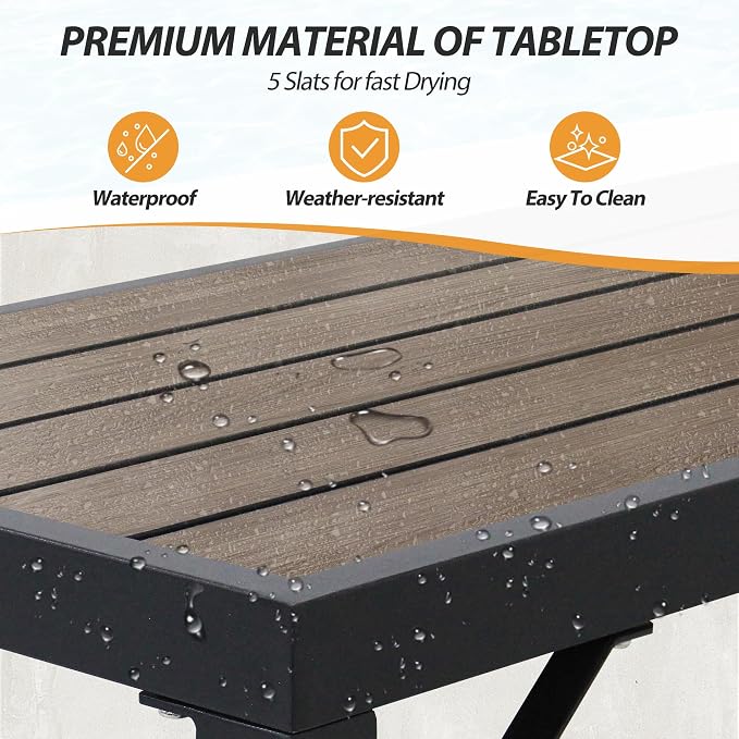 Outdoor Bar Table, 47” Patio Bar Height Table, Bar Counter Pub Dining Table with Waterproof Top for Balcony, Garden, Yard, Poolside (Brown)