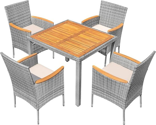 GUNJI 5 PCS Patio Table and Chairs Sets Small Outdoor Dining Set for 4 (Gray)