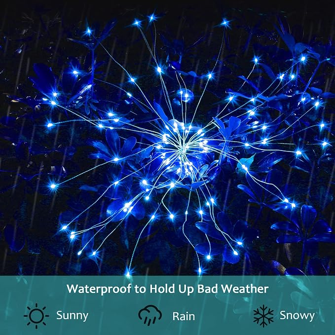Solar Firework Lights, 2 Pack 120 LEDs 2 Lighting Modes Solar Garden Lights Outdoor Waterproof for Yard Patio Walkway Pathway Party Wedding Christmas Decorative - Blue