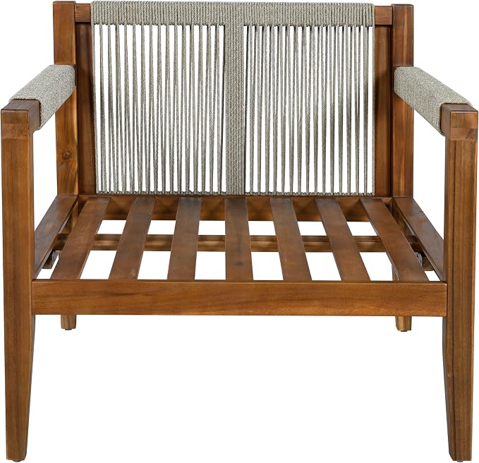3 Pieces Outdoor Sectional Sofa Set, All Weather Rope Woven Patio Conversation Set with Solid Acacia Wood Frame, Water-Resistant Removable Cushions for Backyard Deck Poolside (Beige-4.19)