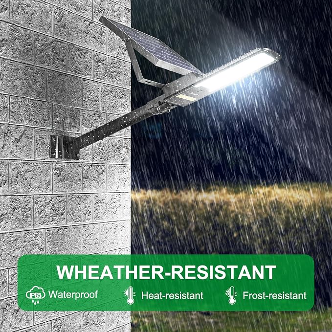 Solar Street Lights Outdoor | Dusk to Dawn, IP67 Waterproof, 6500K Solar Flood Light with Remote Control, Security Lights for Pathway, Yard, Garden