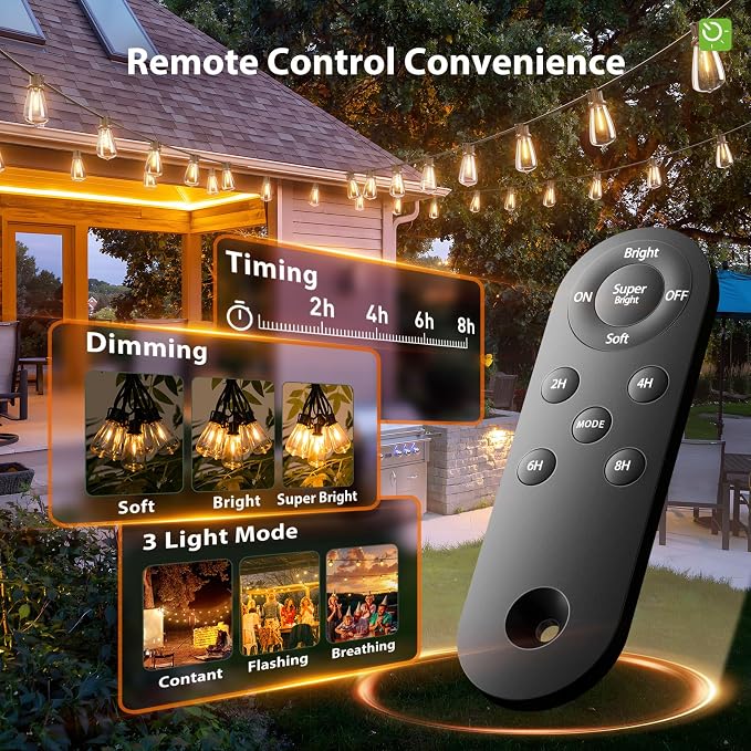 KYY 102FT(96+6) Solar String Lights Outdoor with USB Port Remote Control | LED Waterproof Solar Powered Patio with 32 Sockets, Heavy-Duty and UL Listed Porch Market Lights