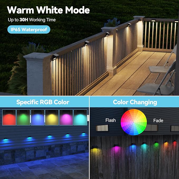 Bridika Solar Fence Lights, Fence Lights Solar Powered Outdoor Waterproof Warm White & Color Glow LED Solar Lights for Backyard, Patio, Deck Railing, Stair Handrail, Pool and Wall (1 Pack)