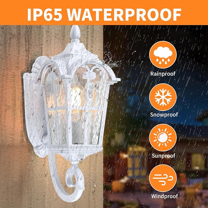 17.71" Dusk Dawn Outdoor Porch Light White Exterior Wall Lantern | Modern Outside Sconce Lighting Fixtures Waterproof Wall Mount Lamp for House Garage Patio Entryway