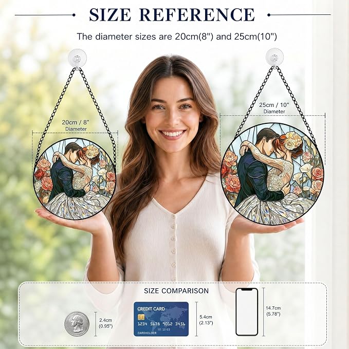 Deluxe Bundle | Stained Glass Window Hanging, Love Heart 3D Embossed Diamond Glass Suncatcher, 7-Piece Romantic Gift Set with Crystal Pendant & Invisible Hooks