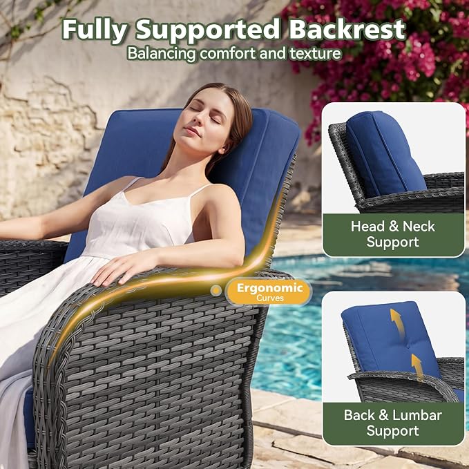 Aoxun 13 Piece Outdoor Patio Furniture Set with 44'' Fire Pit Table, Wicker Rattan Outdoor Furniture with High Back Swivel Rocker Chairs, Outdoor Sofa Set with Thick Cushion & Ottoman, Navy Blue