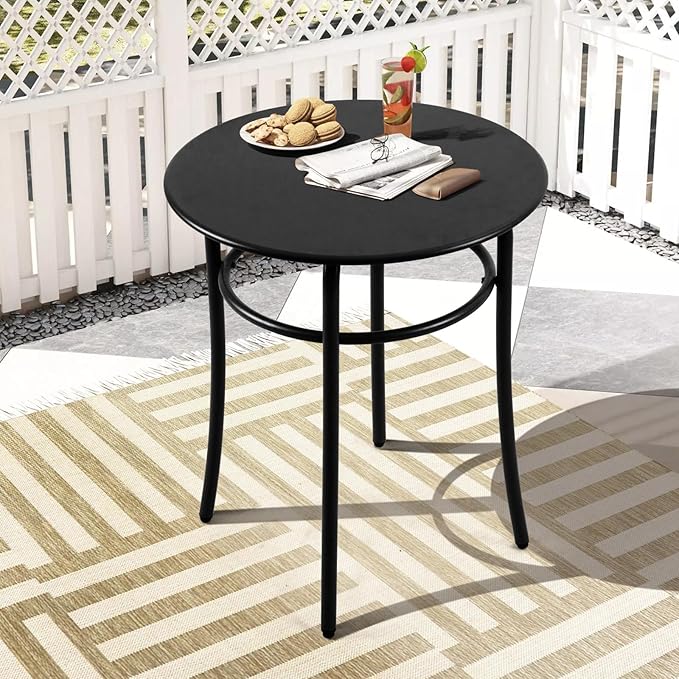 27.5''H Round Outdoor Patio End Table Set of 2, Black Outdoor Side Tables for Patio Porch Pub, Metal Side Tables Living Room Cocktail Table