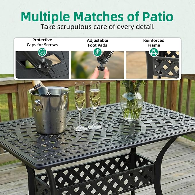 VIVIJASON 3 Piece Outdoor Dining Set, Cast Aluminum Patio Bistro Set with 42" x 24" Rectangular Table and 2 Chairs, Rust Proof & Weather Resistant Furniture for Small Balcony, Porch, Garden, Deck