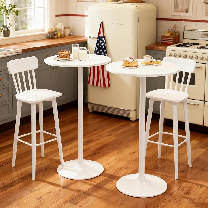 ERGOMASTER Cocktail Table,Two-in-one Modern Style Standing Circular Bar Table 40"/22" Two Convertible Height Suitable for Dining Room, Restaurant, Kitchen (2, White)