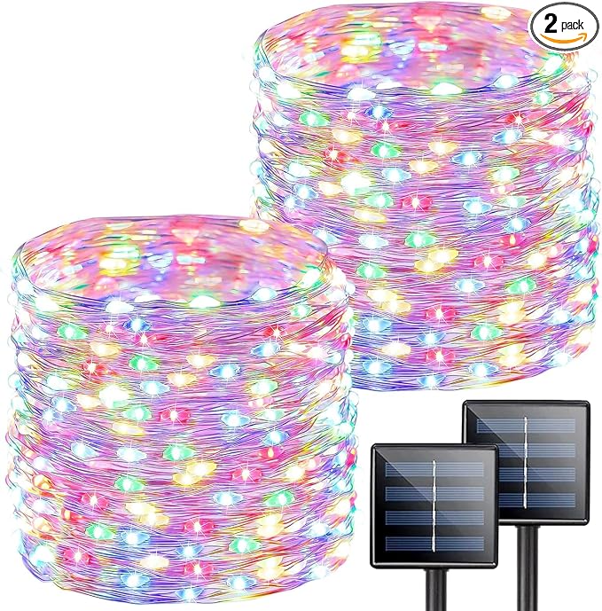 Solar Fairy Lights, 2 Pack Total 400LED 144FT Waterproof String Lights | Multicolor, Copper Wire, 8 Lighting Modes Solar Twinkle Lights for Tree Garden Patio Party Outdoor Christmas Decorations