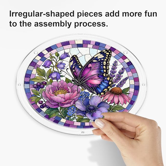 Acrylic Puzzle Suncatcher, Sun Catchers Puzzle for Window Hanging | 8.2 Inch Purple Butterfly DIY Suncatcher Puzzle for Adults, Ideal Gifts for Women, Men, Wife, Mom, Home & Garden Decor