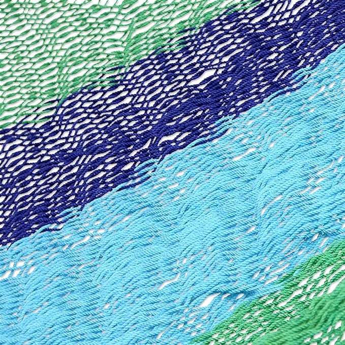 NOVICA Artisan Ocean Dreams Cotton Hammock, Handmade Fair Trade Mexican Striped Mayan Double, Blue Green Scuba, Bed 78in L x 78in W Total 158in L