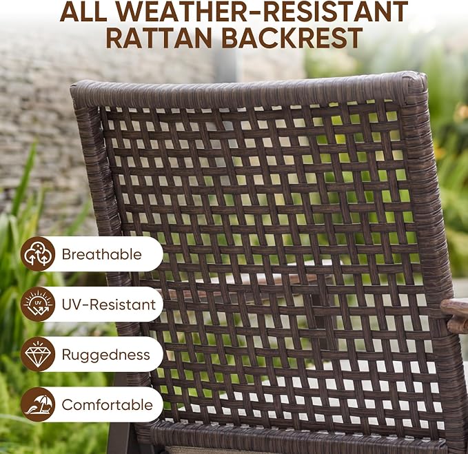 NATURAL EXPRESSIONS 7 Piece Patio Dining Set for 6 Outdoor Furniture Set,6 Pcs Outdoor Rattan Wicker Swivel Chairs with Woodgrain Armrest, 65" Large Dining Table with 1.65'' Umbrella Hole for Garden