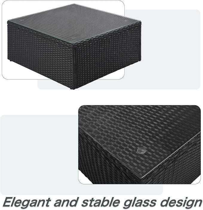7 piece Outdoor Wicker Sofa Set, Outdoor Conversation Set for 6 People, All Weather Sectional Lounger Sofa with Coffee Table, Cushions & Pillows for Balcony Porch Backyard, Black+Gray