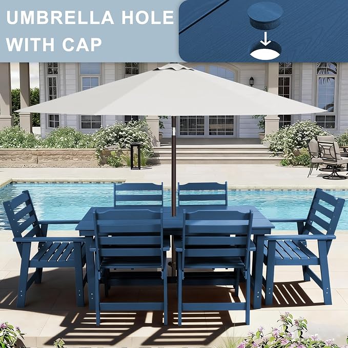 FUNBERRY Outdoor Dining Set, HDPE 5 Piece Dining Table Set with Chairs | 2" Umbrella Hole Table, Wood-Grain, HDPE All Weather, No Rot or Rust or Crack, UV Fade Shield, Easy-Clean for Outside