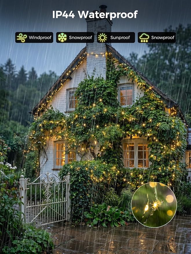 Solar String Lights for Outside,33FT 100LEDs (4 Pack) Solar Fairy Lights,Waterproof 8 Modes Outdoor String Light for Patio Garden Backyard Tree Balcony Christmas,Green Wire,Warm White