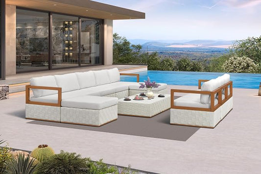 PURPLE LEAF Patio Conversation Sets 12 Pieces, Premium Leather Outdoor Couch Sectional Sofa, Patio Outdoor Furniture Set with Olefin Cushions, Patio Couch for Porch, Balcony, Garden, White