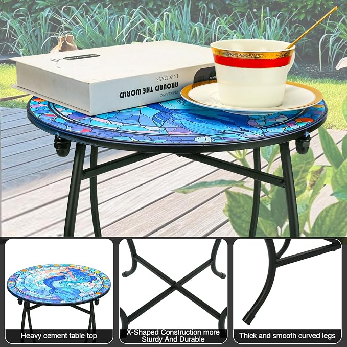 Patio Side Table, Weather Resistant Metal Side Table, Side Table for Patio Yard Porch Balcony Garden Bedside Plant Stand Indoor Outdoor, Small Round Outdoor End Table