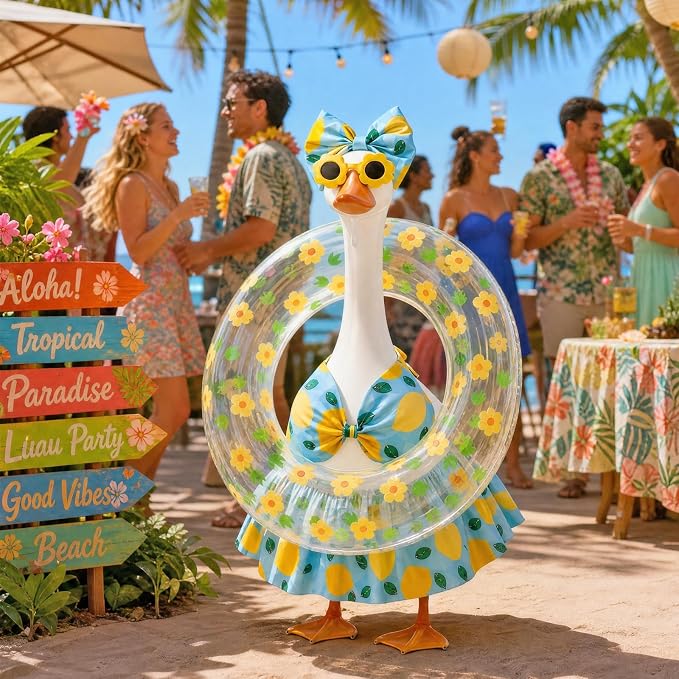 Hawaiian Porch Goose Outfits,23 Inch Bikini Porch Goose Summer Outfit | 23 in Porch Goose Outfit with Sunglasses & Swim Ring Hawaiian Porch Goose Clothes Costume for Outdoor Garden Lawn Yard Decor