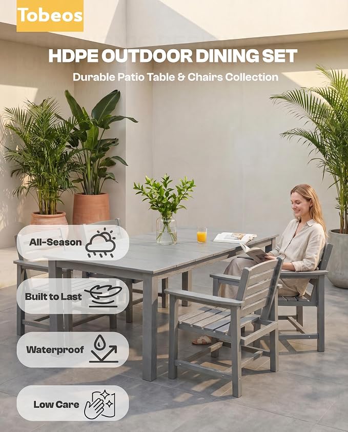 7-Piece Outdoor Dining Set with 15FT Umbrella for 6,Gray | HDPE table, chairs included, aluminum frame, weather-resistant furniture, perfect for yard, lawn, garden, deck