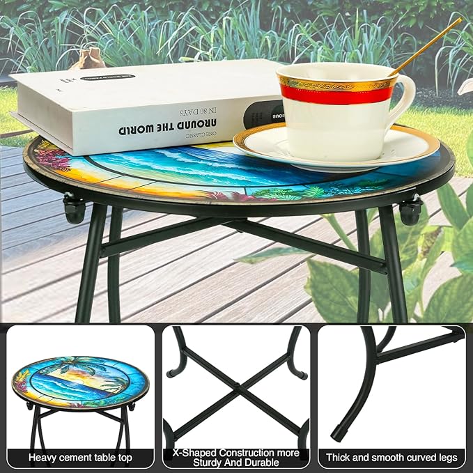 Indoor Outdoor Metal Round Side Table, 14 Inch Round Patio Coffee Bistro Table, Weather Resistant Black Metal Side Table for Patio Porch Garden Balcony Yard, Plant Stand for Indoor Outdoor Use