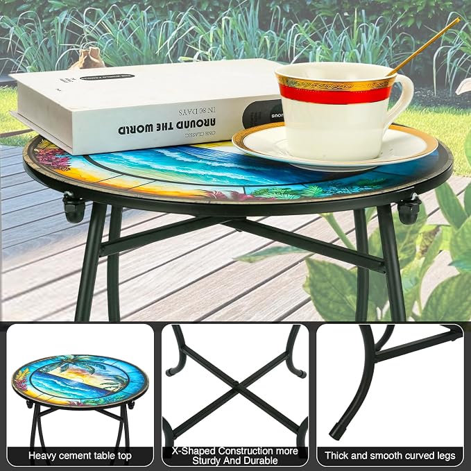 Fashion&cool Patio Side Table, 14 Inch Weather Resistant Metal Side Table, Small Round Outdoor End Table Accent Side Table for Patio Yard Porch Balcony Garden Bedside Plant Stand Indoor Outdoor