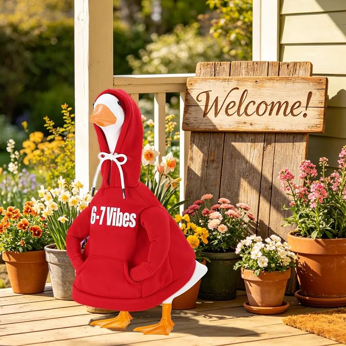 Porch Goose Hoodie Outfits for 23 Inch Porch Goose & Duck Statues, Classic Hoodie Goose Clothes for Concrete Geese, Funny and Inspirational Goose for Front Porch Garden Yard Decor
