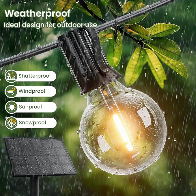Svater Solar Outdoor String Lights 200FT, G40 Patio Lights Shatterproof Dimmable Vintage Edison Bulbs - Solar Powered Weatherproof Light for Patio, Backyard, Garden, Bistro(2X100 FT)
