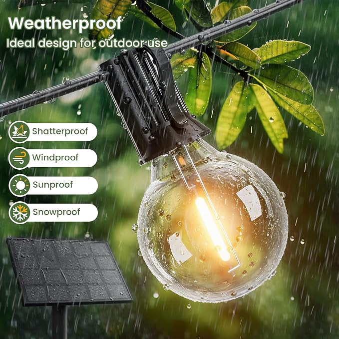 Svater Solar Outdoor String Lights 50 FT, G40 Patio Lights Shatterproof Dimmable Vintage Edison Bulbs, Solar Powered Weatherproof Light for Patio, Backyard, Garden, Bistro, Warm White
