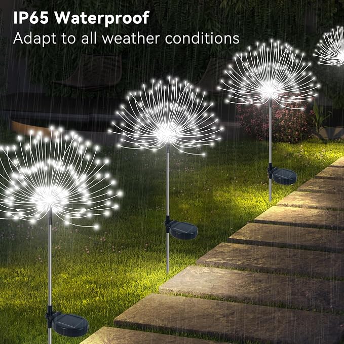 Slyuexu Solar Garden Lights Outdoor Waterproof, 2 Pack 120 LED Solar Firework Lights Decorative Garden Décor Outside for Flowerbed Pathway Party Christmas Decoration, White