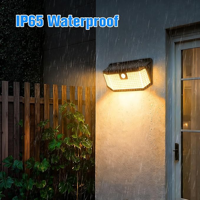 Aootek Solar Lights Outdoor 182 LEDs 2500Lm Warm White Solar Motion Sensor Lights IP65 Waterproof Wide Angle Lamp for Patio Garden Garage Yard Front Door (2-Pack)