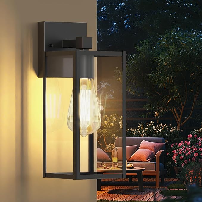 WIHTU 13in Outdoor Porch Light Wall Mount, Exterior Lighting Fixture | Waterproof, Anti-Rust Metal Frame, Tempered Glass, E26 Base, Easy Install, Wall Sconce for Patio, Garage, Entryway, Doorway