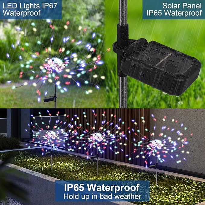 PXBNIUYA 2 Pack 175 LED Solar Firework Lights Outdoor, 4th of July 2 Modes Solar Garden Light Waterproof Twinkling Light, Starburst Lights for Landscape Path Halloween Christmas Decor （Colorful）