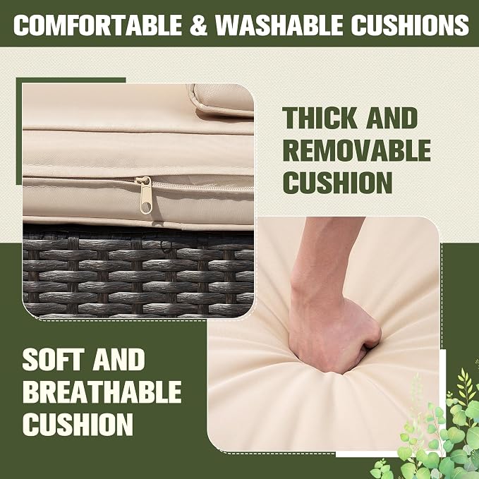 Greesum 2 Piece Patio Conversation Set Wicker Rattan Furniture Outdoor Sofa with Cushions,Pillows for Porch,Lawn and Yard, Beige