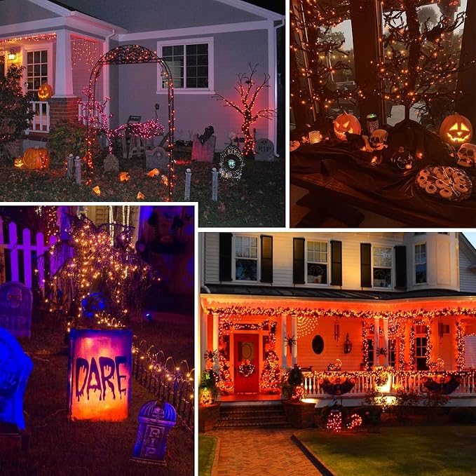 66FT 200 LED Fairy Lights Plug in, 8 Modes Twinkle Halloween Lights Orange | Waterproof String Lights Outdoor Indoor, Memory, Timer, Copper Wire, Halloween Lights for Bedroom Garden Party Holiday Decor
