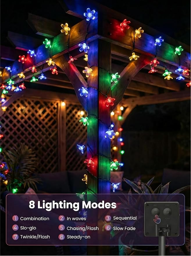 ITICdecor 2 Pack 50 LED Solar String Lights Outdoor Waterproof Flower Solar Lights for Garden Yard Fence Patio Christmas Tree Wedding Party Decor(Multicolor)